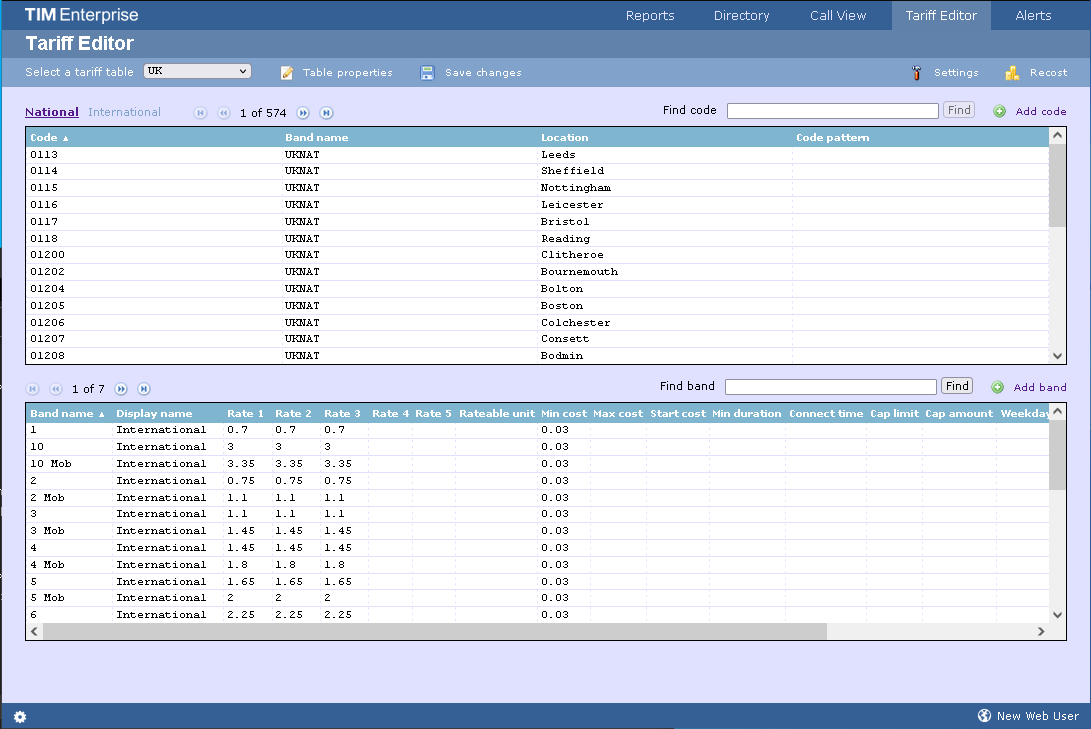 searching a tariff table