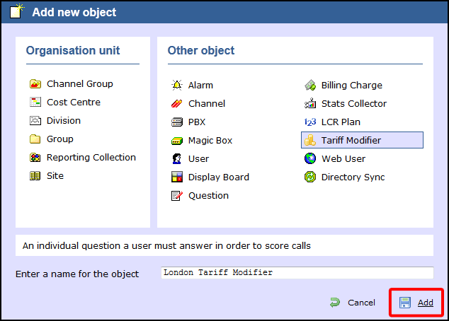 add object Tariff Modifier