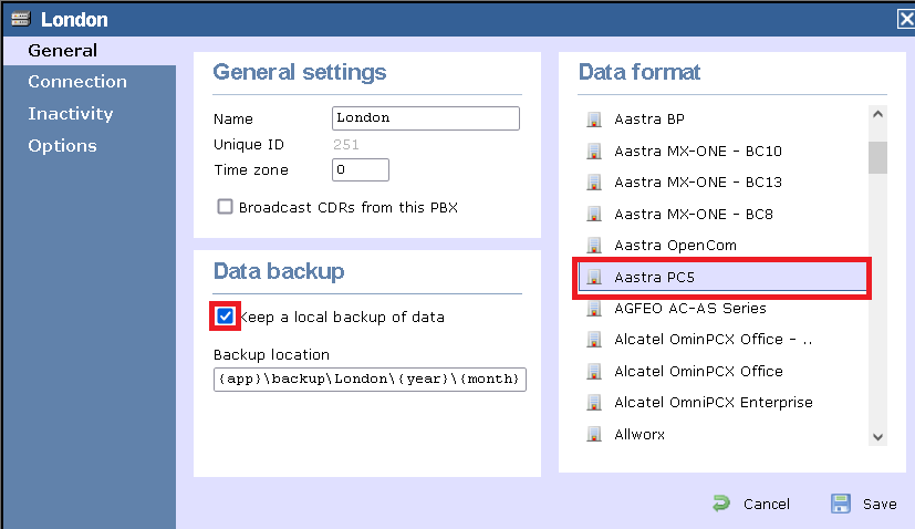 TIM Enterprise PBX General Properties