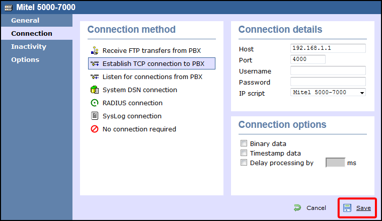 TIM Enterprise PBX Connection Properties