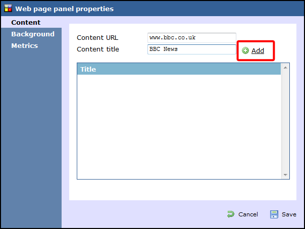 web panel properties