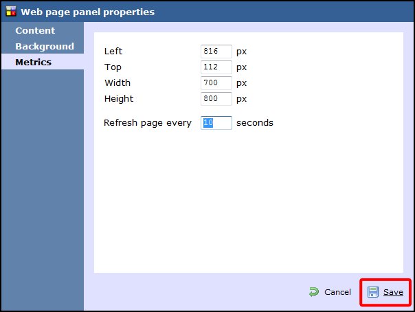 web panel peoperties